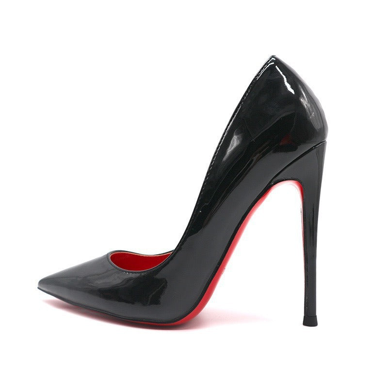Black shoes with a red base and high heels