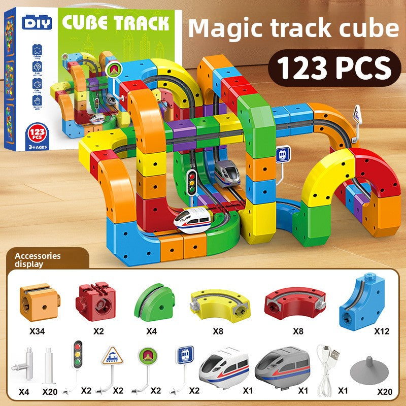 Magnetic building block track car electric train