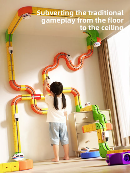 Magnetic building block track car electric train