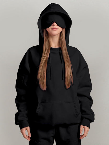 Casual Pullover Hoodie with Built-in Eye Mask