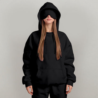 Casual Pullover Hoodie with Built-in Eye Mask