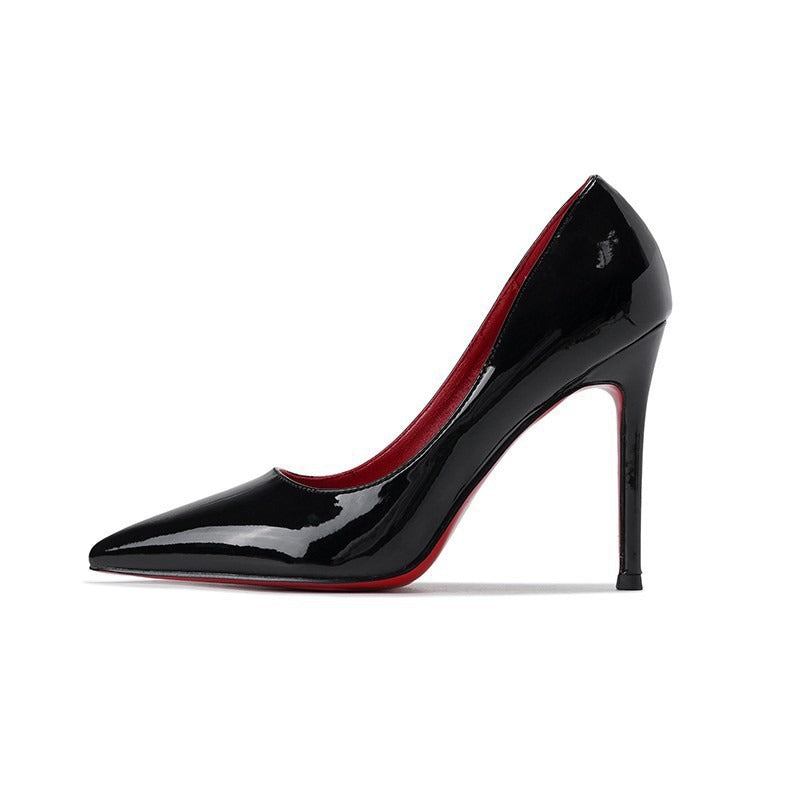 Black shoes with a red base and high heels
