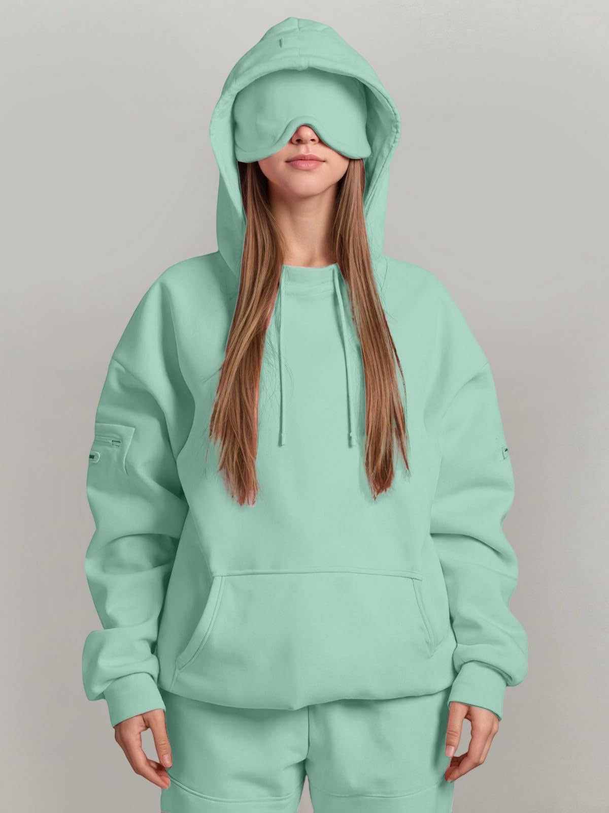 Casual Pullover Hoodie with Built-in Eye Mask