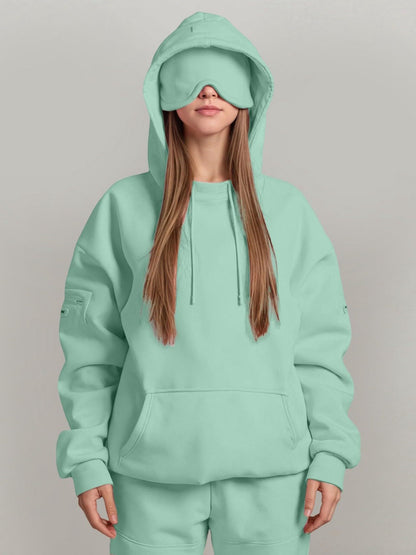 Casual Pullover Hoodie with Built-in Eye Mask