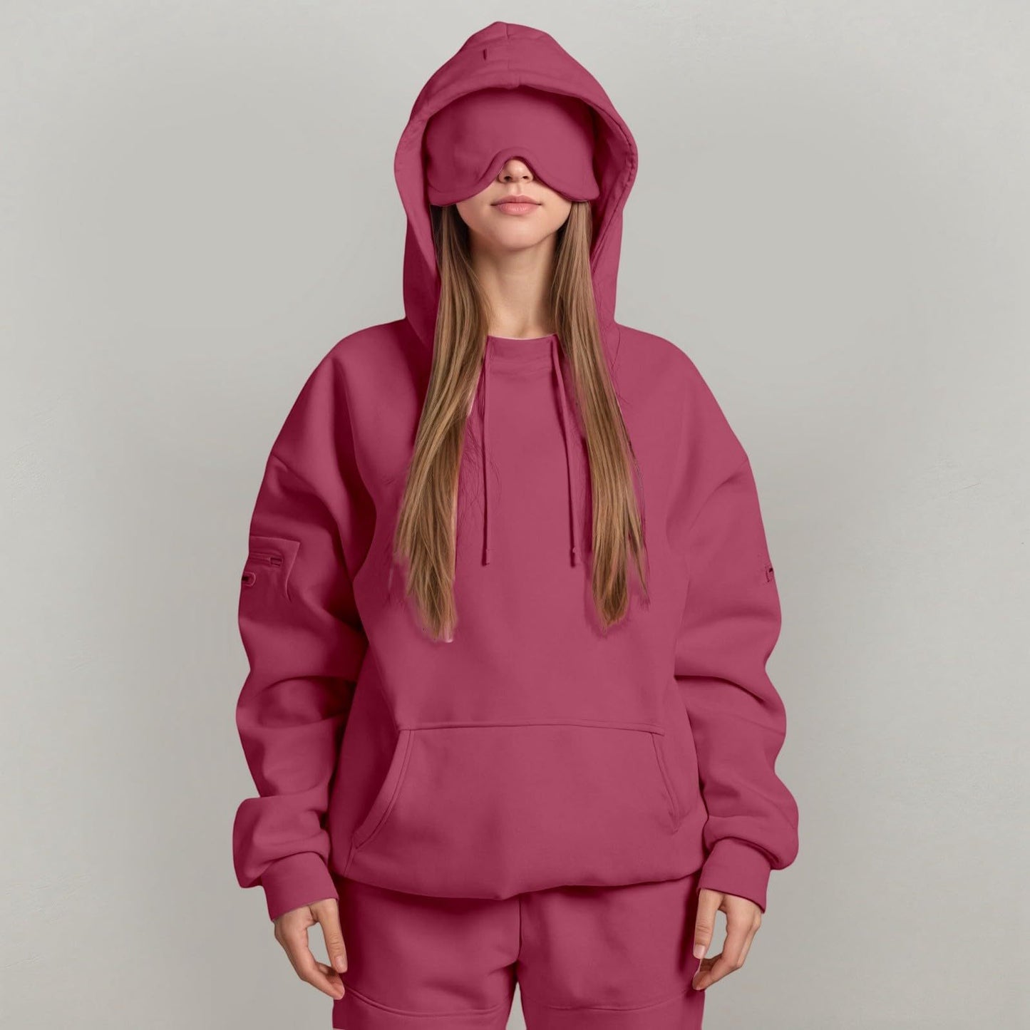 Casual Pullover Hoodie with Built-in Eye Mask
