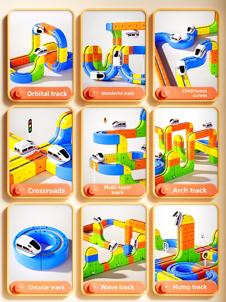 Magnetic building block track car electric train