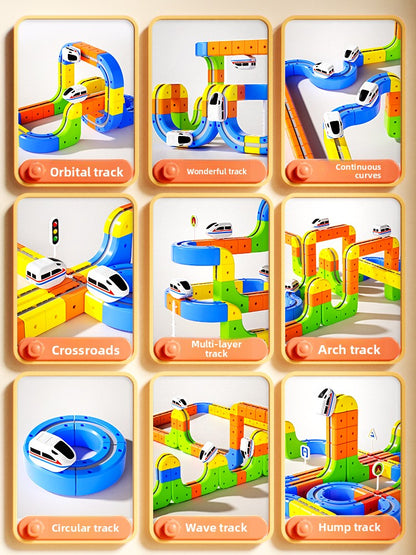 Magnetic building block track car electric train