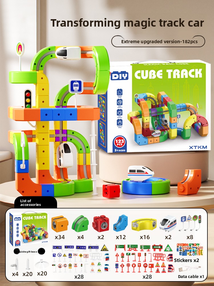 Magnetic building block track car electric train