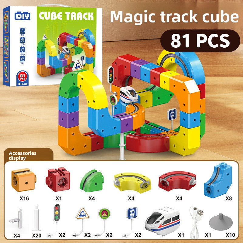 Magnetic building block track car electric train