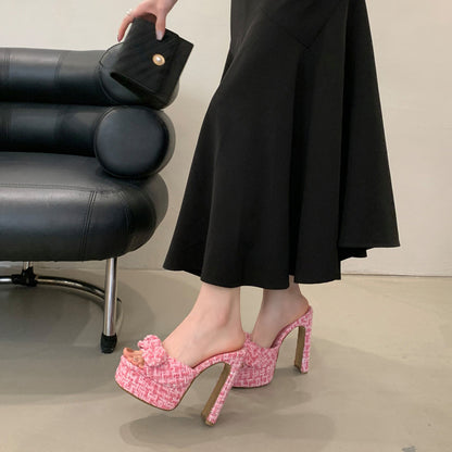 Tweed Style Pink High Heels