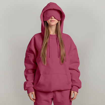 Casual Pullover Hoodie with Built-in Eye Mask
