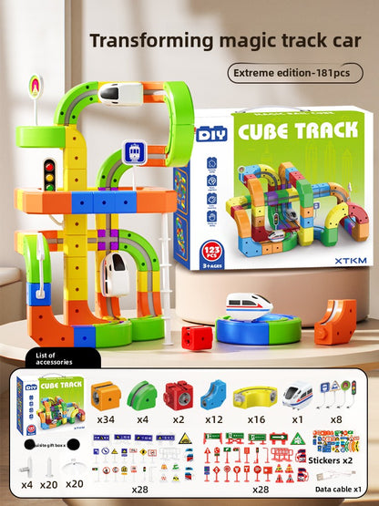 Magnetic building block track car electric train