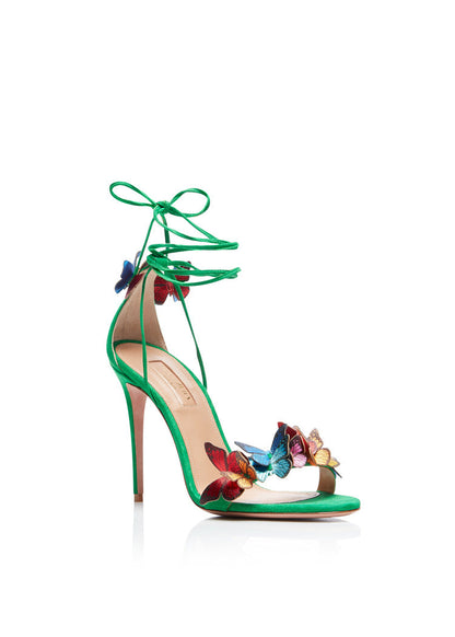 Women Butterfly Open Toe Lace Up Faux Suede Strap Stiletto Sandals Shoes Heels