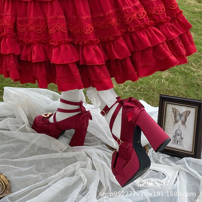 Sweet Bow Heart Cross Buckle Women's High Heel Shoes