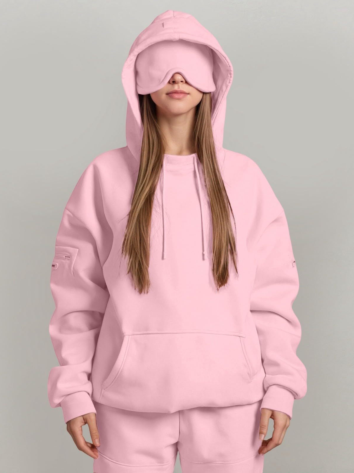Casual Pullover Hoodie with Built-in Eye Mask