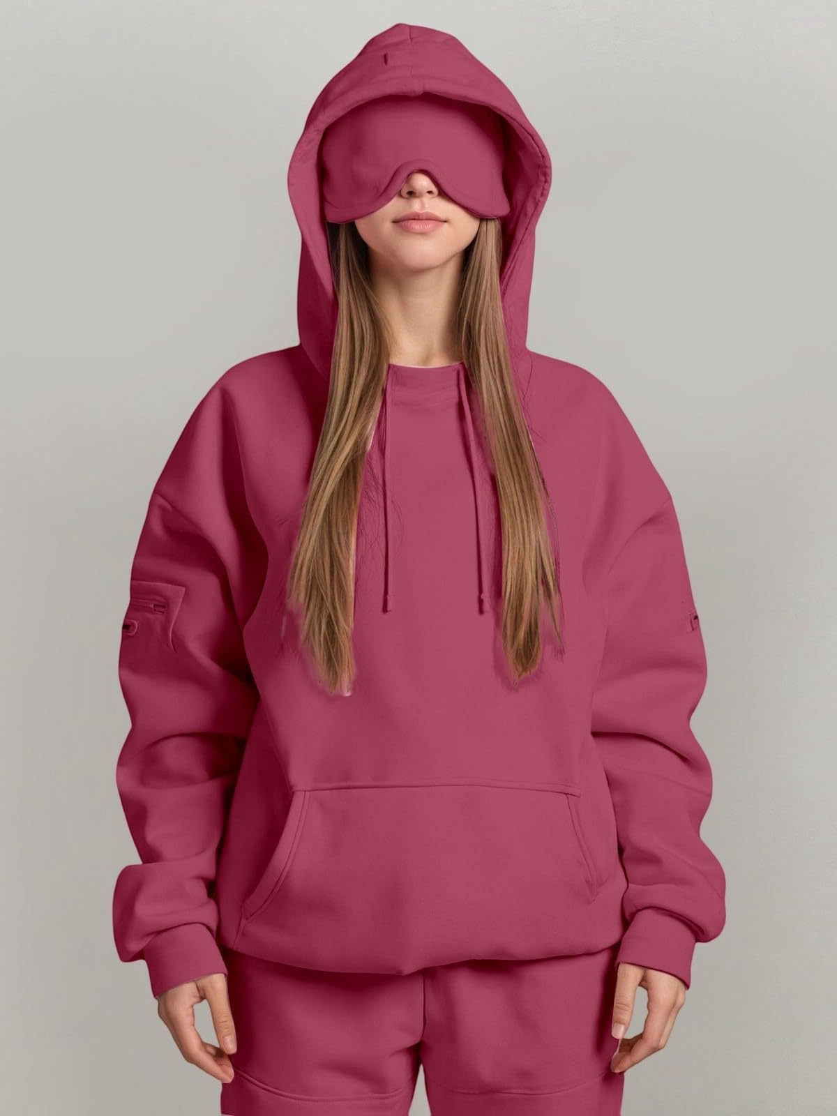 Casual Pullover Hoodie with Built-in Eye Mask