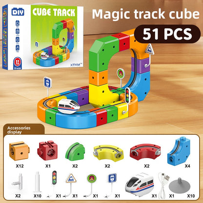 Magnetic building block track car electric train