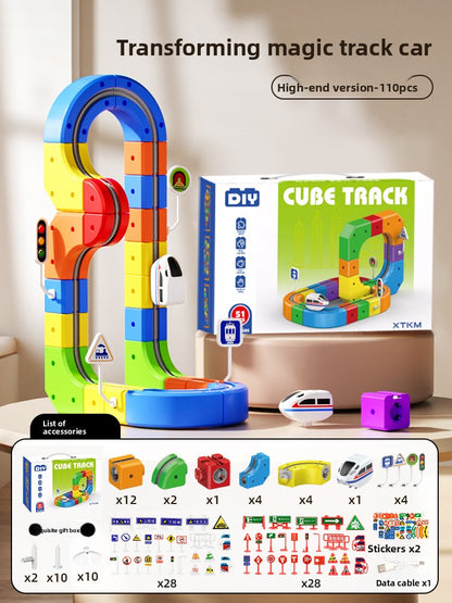 Magnetic building block track car electric train