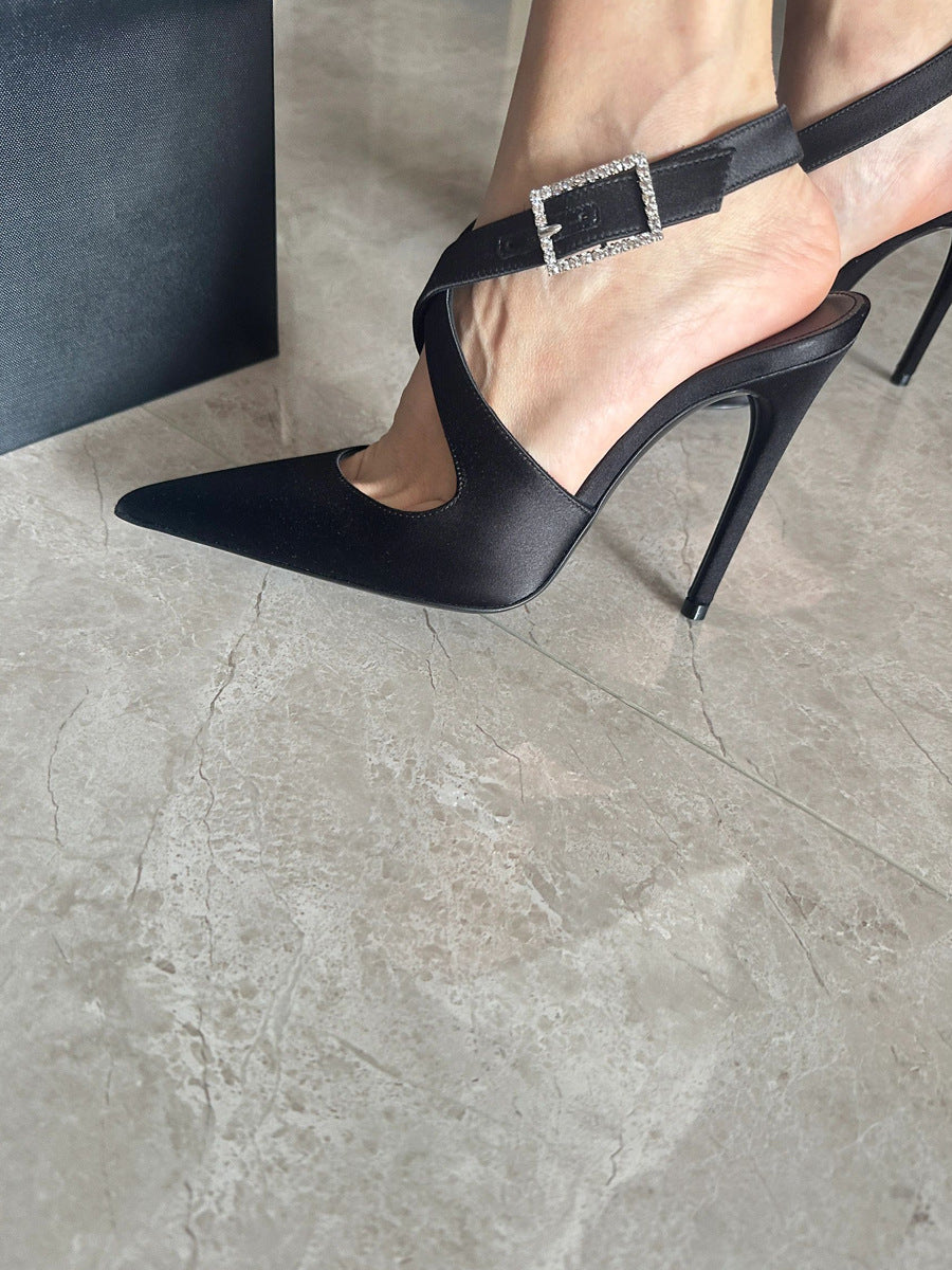Pointed-toe rhinestone stiletto heels